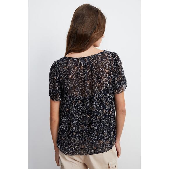 Velvet Graham Spencer Tracia Scoop Neck Beaded Floral Sheer Black Size XL - Picture 3 of 13